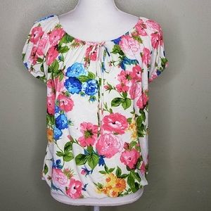 Floral Print Peasant Boho Festival Top by Lavish - L - NWT